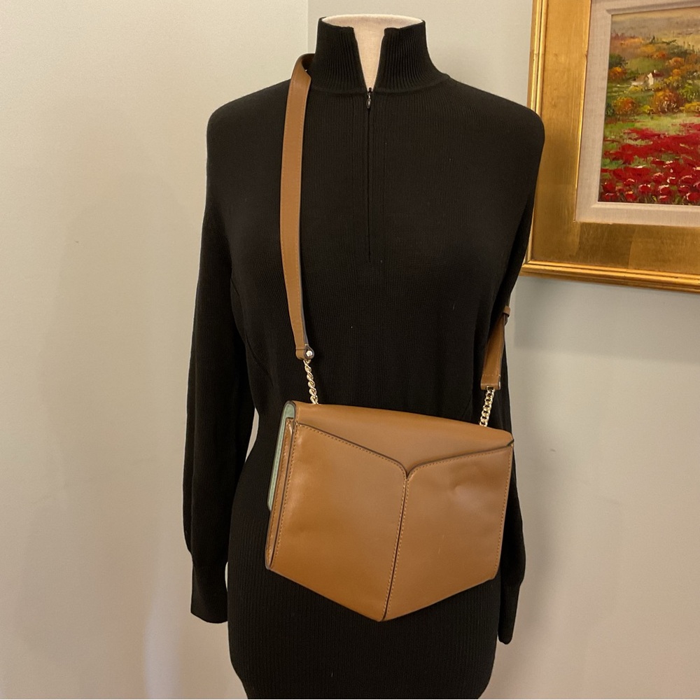 Sandro Paris Envelope Crossbody Bag Cognac Leather Gold Chain‎ – NWT - Picture 4 of 12